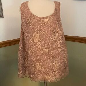 Le Bos Mauve Dusty Rose pink Lace Overlay Shell Tank 20W